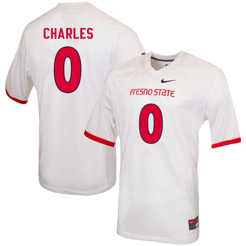 Men #0 Charlotin Charles Fresno State Bulldogs College Football Jerseys Sale-White